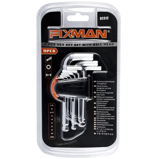 FIXMAN Hex Key Metric W/ball Head 9pce 1.5-10mm